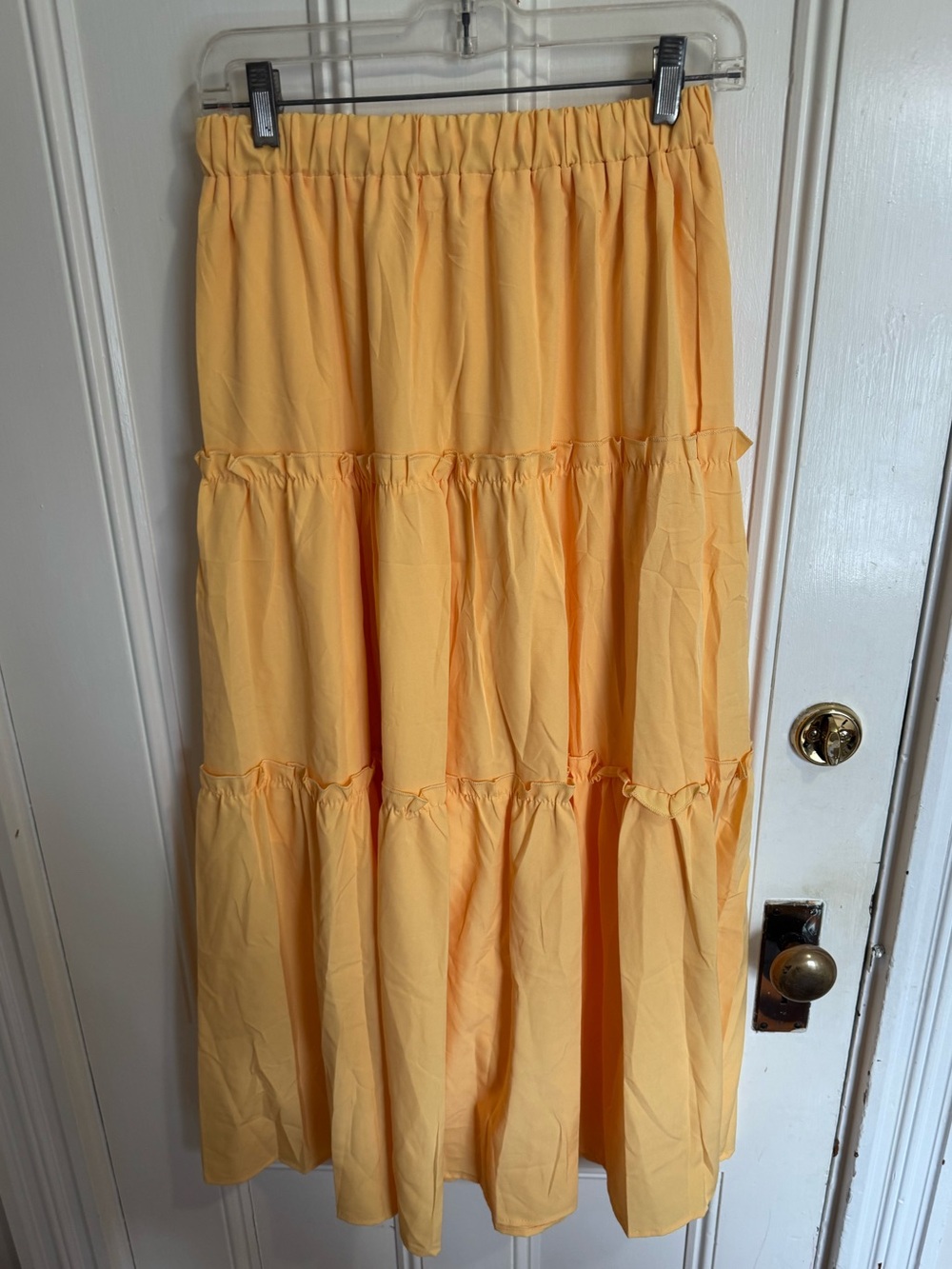 Butter Yellow Tiered Maxi Skirt Lined Elastic Waist Boho size small